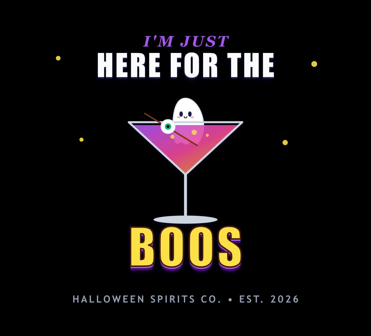 Here for the Boos playful ghost and potion cocktail design