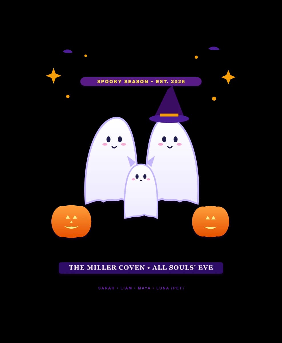 The Haunted Household retro Halloween family and pet graphic